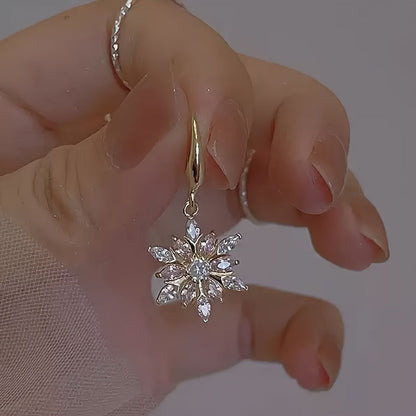 S925 Sterling Silver Pink Glass Snowflake Earrings – Elegant Romantic Dangle Earrings for Women, Festive Holiday Jewelry, Casual Daily Wear, Christmas Valentine Birthday Gift for Girlfriend