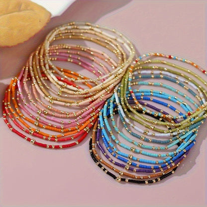 60pcs Bohemian Seed Bead Elastic Bracelets for Women – Multicolor Stackable Boho Stretch Bracelet Set, DIY Jewelry Making, Casual & Festival Wear, Random Bead Colors