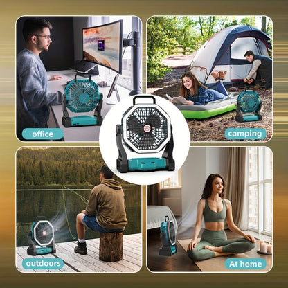 Rechargeable Portable Camping Fan with LED Light & Hanging Rope - 4-Speed USB Battery Powered Tent Fan for Outdoor Travel Indoor Home