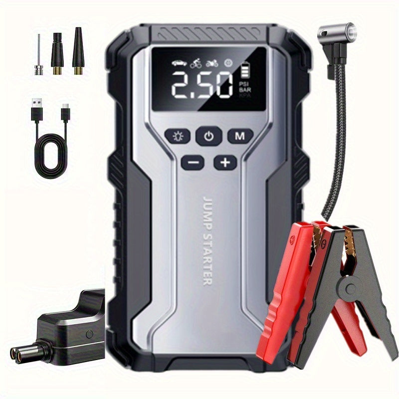Portable Car Jump Starter Kit 12V Multi-Function Battery Booster LED Flashlight SOS Rescue Light Air Pump for Cars Trucks SUVs Emergency Roadside Power