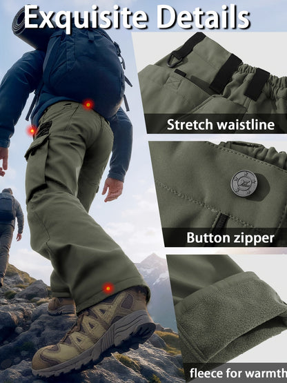Men's Tactical Winter Pants Heavy-Duty Thickened Insulated Work Pants, 300g/m² 100% Polyester MOLLE System Multi-Pocket Baggy Snow Pants for Hiking Hunting Construction Outdoor