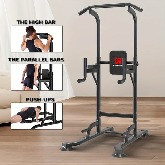 Adjustable Height Power Tower Dip Station – Multi-Function Pull Up Bar, Strength Training Workout Station for Home Gym – Black T055KX, No Backrest & Red T055CDU Models