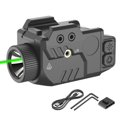 750 Lumens Tactical Flashlight with Red Green Blue Laser Sight Combo for Picatinny Rail Handgun Rechargeable Pistol Light Strobe Function Weapon Light for Shooting Range Home Defense