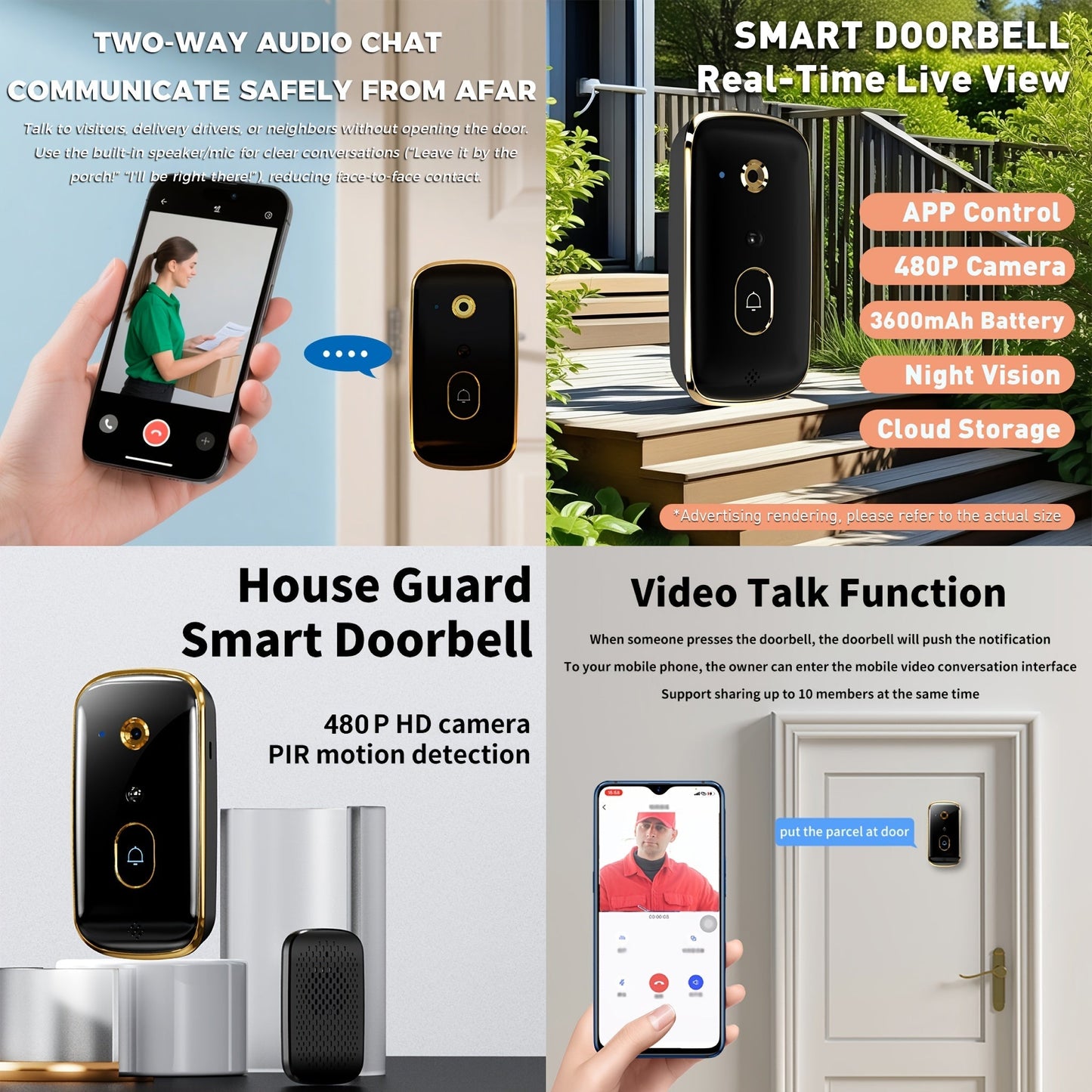 Wireless Video Doorbell Camera with Monitor, No Subscription HD Smart Doorbell with Night Vision, Two-Way Talk, 4.3-Inch Screen & 128GB Storage for Home Security