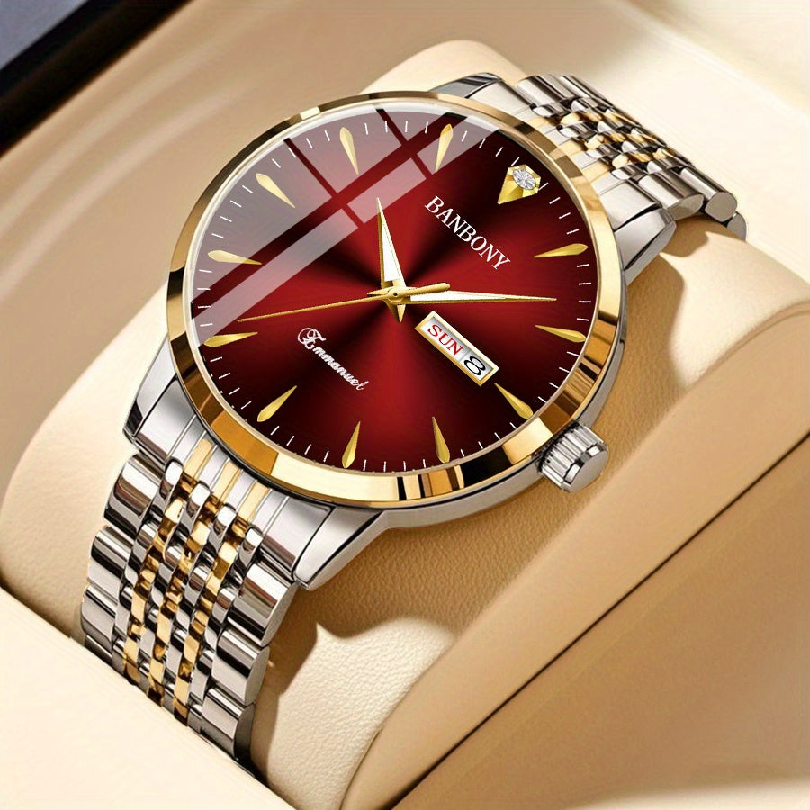 Unisex Stainless Steel Quartz Watch – Rhinestone Accents, IPX7 Waterproof, HD Dial with Date Display, Gold & Silver Tones, Elegant Fashion Wristwatch for Women & Men