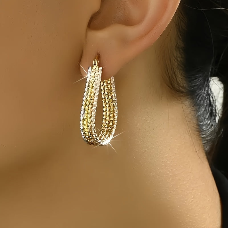 Gold Hoop Earrings for Women Oval Water Droplet Ripple Design Lightweight Golden Copper Dangle Earrings Chic Elegant Jewelry Gift for Her
