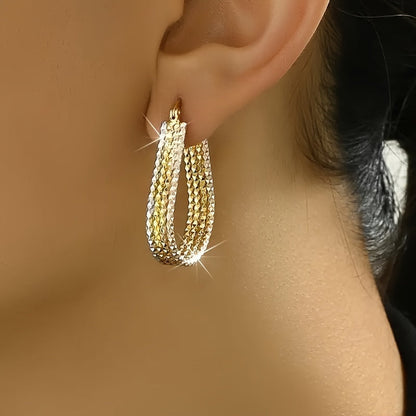 Gold Hoop Earrings for Women Oval Water Droplet Ripple Design Lightweight Golden Copper Dangle Earrings Chic Elegant Jewelry Gift for Her