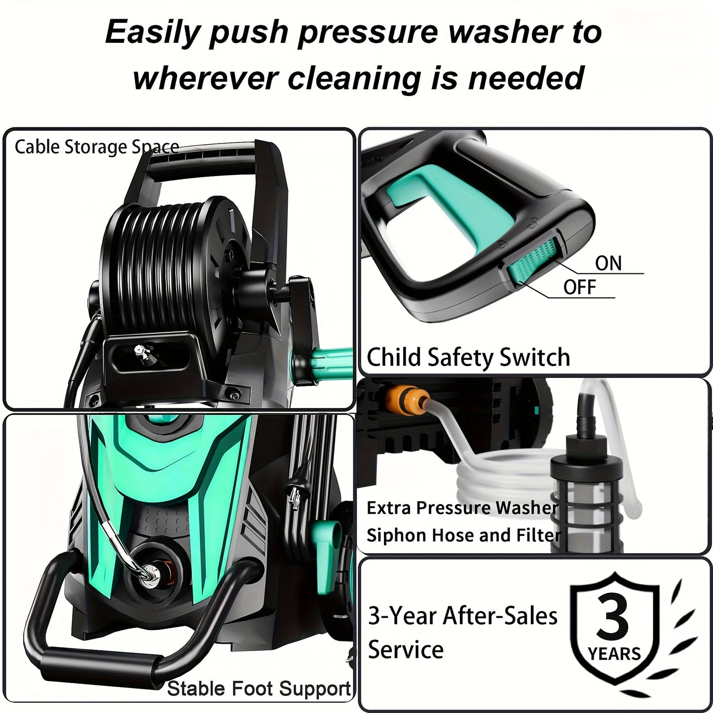 4500 PSI Electric Pressure Washer 3.2 GPM – with Foam Cannon, 4 Quick-Connect Nozzles, Inlet Hose & Filter for Car, Fence, Driveway & Home Cleaning