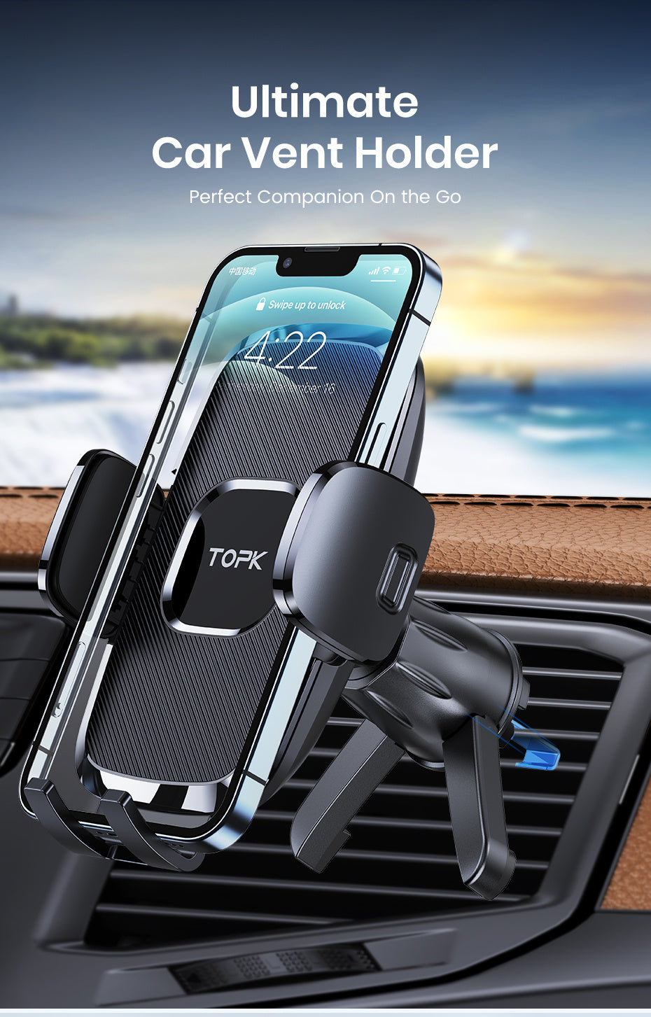 Car Air Vent Phone Mount Universal Hands-Free Holder Adjustable Clamp Cradle Compatible with All Smartphones – ABS Waterproof, Wall Mount Option, Rectangle Design for Auto Vehicle