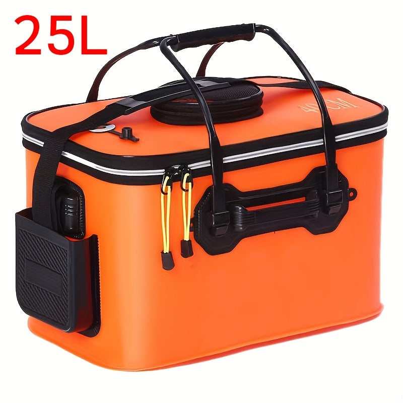 25L Foldable Fishing Bucket Collapsible EVA Live Fish Bait Container – Portable Multifunctional Outdoor Fish Keeper Bag for Carp & Freshwater Fishing, Gift for Men (Blue/Orange)