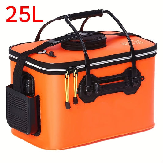 25L Foldable Fishing Bucket Collapsible EVA Live Fish Bait Container – Portable Multifunctional Outdoor Fish Keeper Bag for Carp & Freshwater Fishing, Gift for Men (Blue/Orange)