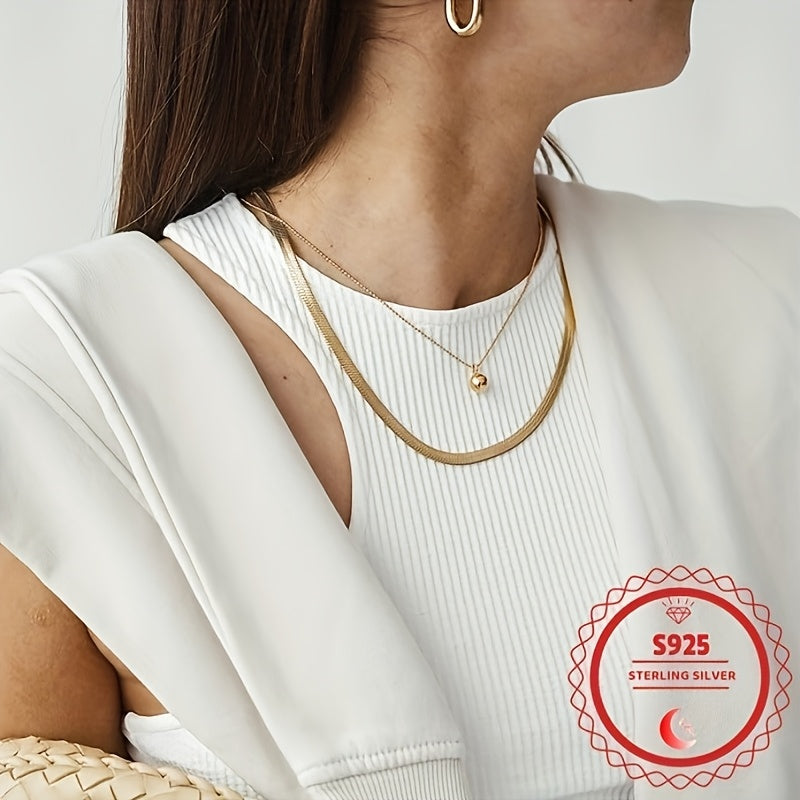 8mm Wide Herringbone Chain Necklace 24K Gold Plated 925 Sterling Silver Bold Flat Snake Chain for Women Men 18-24 Inch Italian Design Statement Jewelry
