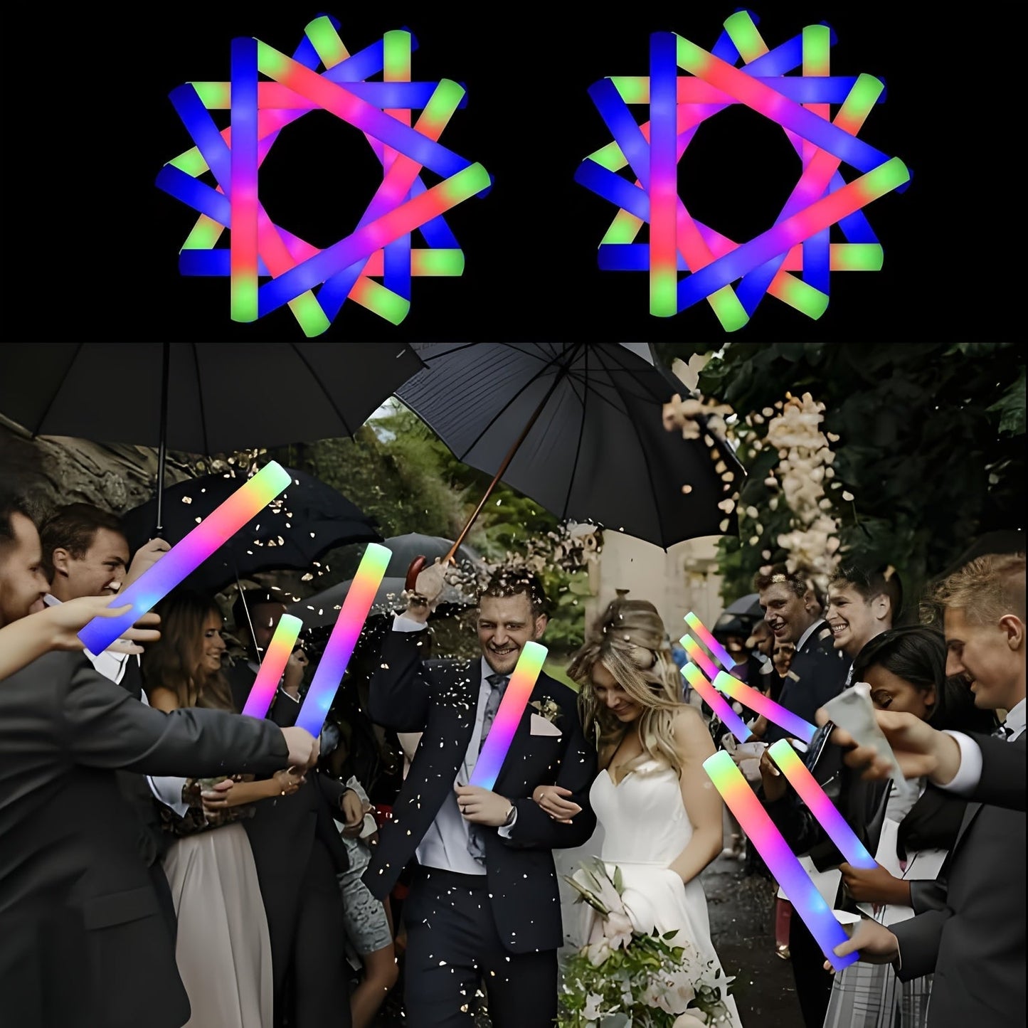 LED Foam Light Sticks Bulk Pack 28 48 or 100 Pieces – 3-Mode Color Changing Flashing Glow Sticks for Parties Weddings Concerts Birthdays Halloween Christmas Camping and Cheering Events