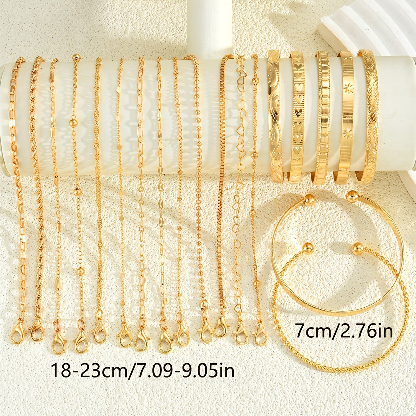 Women's KC Gold Plated Bracelet Set 7 or 20pcs Random Assorted Stackable Elegant Charm Bracelets for Daily Wear & Gifting