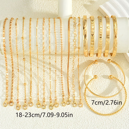 Women's KC Gold Plated Bracelet Set 7 or 20pcs Random Assorted Stackable Elegant Charm Bracelets for Daily Wear & Gifting