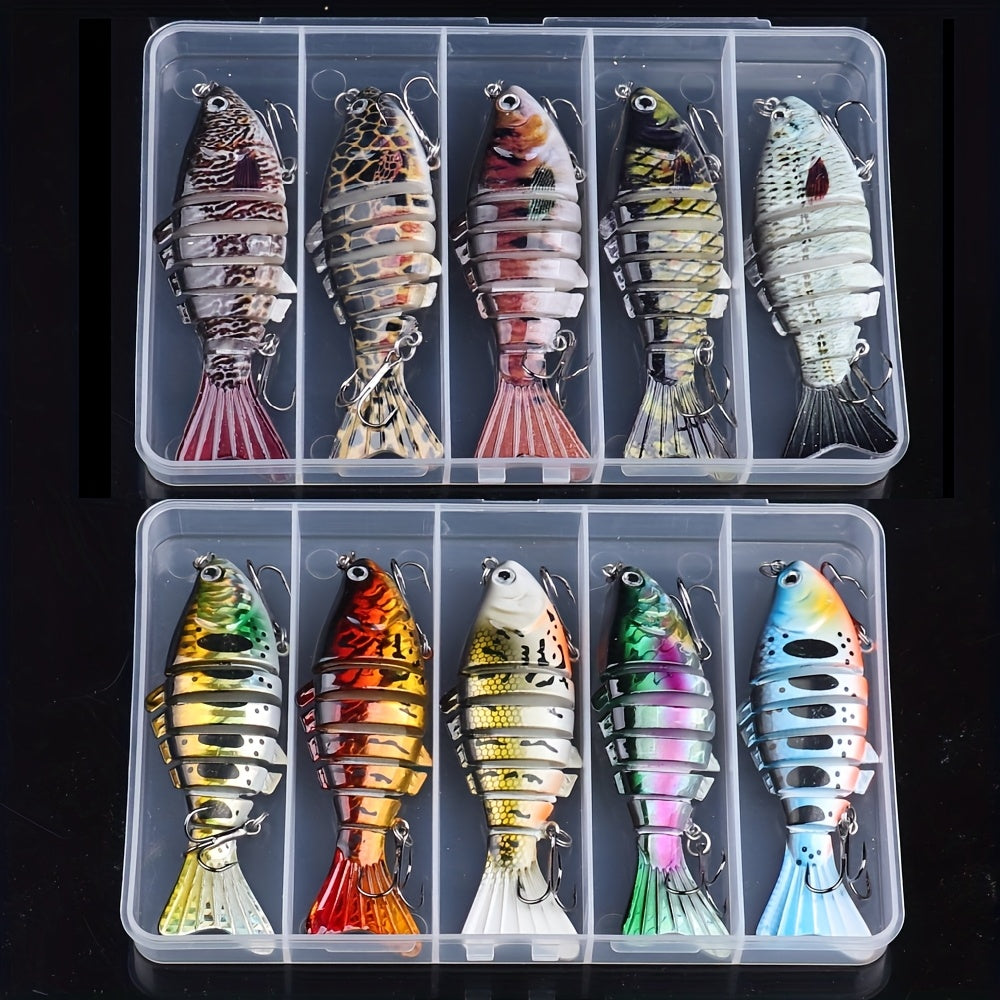 5 Pack Multi-Jointed Fishing Lures with Lifelike Swimming Action – Swimbait for Bass, Trout & Pike, Freshwater & Saltwater Fishing Lure Set, 4 Assorted Models