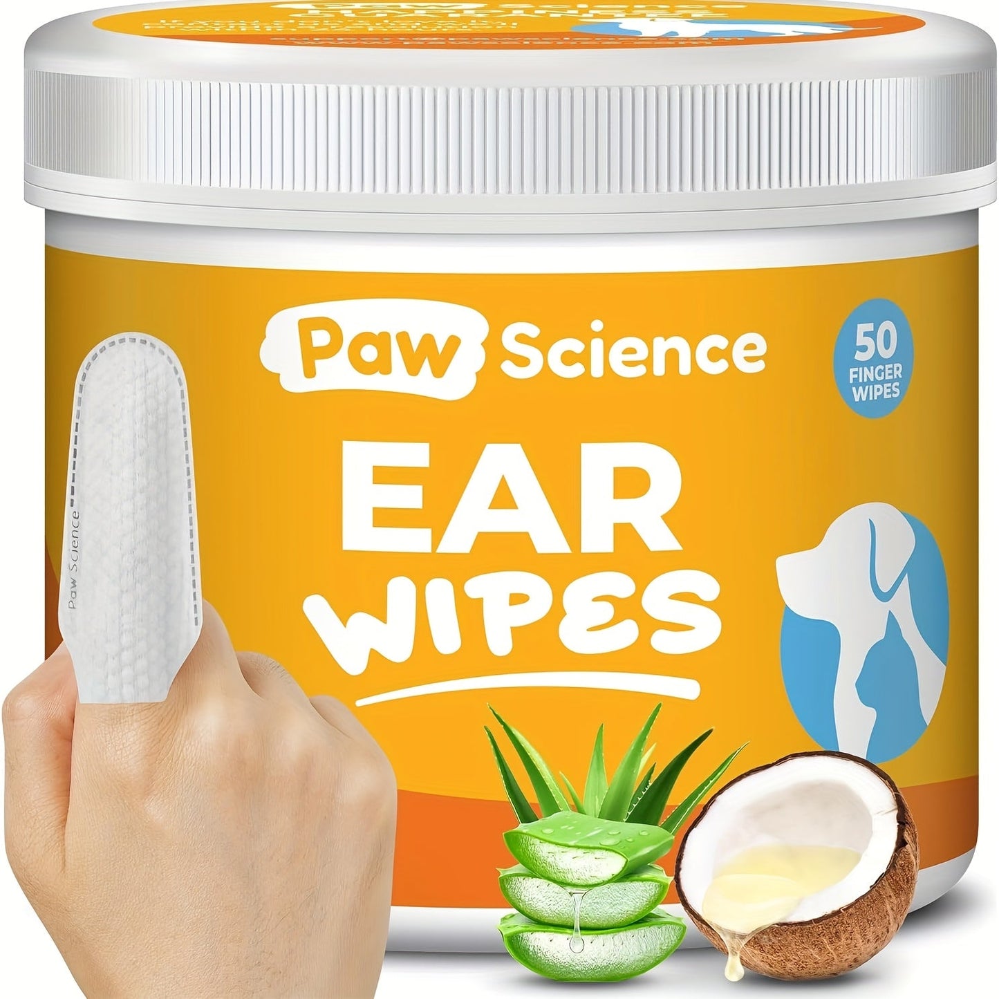 Dog Ear Cleaner Wipes with Finger Wipe Design - Soothing Deodorizing Itch Relief Coconut Scent Pet Ear Cleaning Wipes for All Dog Breed Sizes, Gentle and Easy to Use at Home
