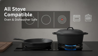 Cast Iron Cookware Set 6-Piece Non-Stick Skillet Dutch Oven Grill Pan Kit for Induction Gas Campfire BBQ Outdoor Cooking Kitchen