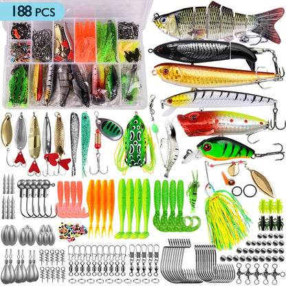 Fishing Lures Kit 78/106/188/361 Piece Freshwater Tackle Box Set, Spoon Lures Soft Plastic Worms Hooks & Accessories for Bass Trout Salmon Fishing, Complete Beginner & Pro Fishing Gear Gift