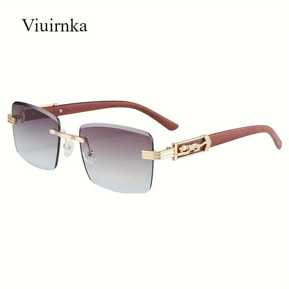 Vintage Rimless Rectangle Sunglasses for Women Men – Trendy Leopard Temple UV Protection Eyewear, 7 Lens Colors, Stylish Unisex Glasses for Outdoor, Driving, Travel, Parties & Daily Wear
