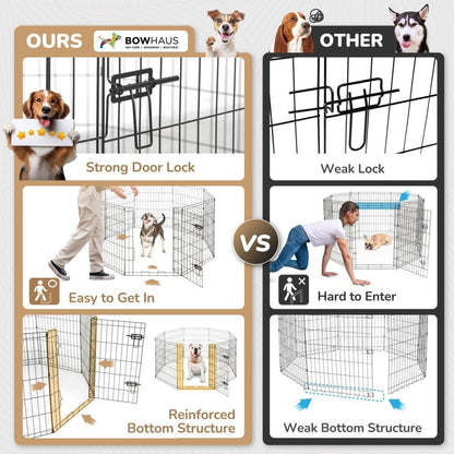 Foldable Dog Playpen 8 Panel – Heavy-Duty Metal Pet Kennel with Gate for Indoor & Outdoor Use, Portable Exercise Fence Cage for Small Dogs & Animals, Available in 24"/30"/36" Heights