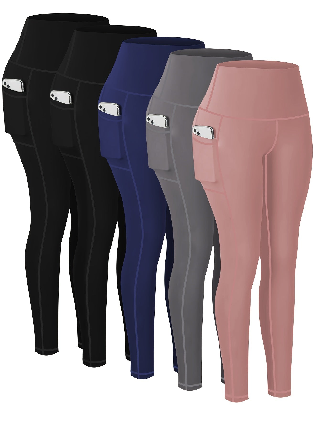 5-Piece Women's Printed Compression Yoga Pants – 7/8 Nine-Point Fitness Running Leggings with Leopard Camo & Solid Patterns, High-Waist Athletic Tracksuit Bottoms for Gym Workout, S-XXL