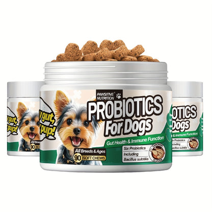 Dog Digestive Health Probiotic Soft Chews 90 Count Chicken Flavor - Supports Gut Health All Breeds Sizes Daily Supplement 1 Bottle or 3 Bottle Pack