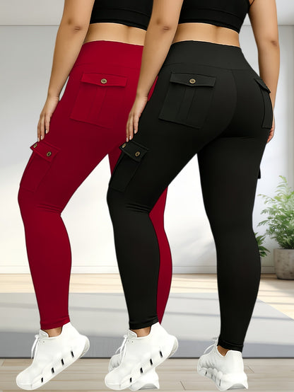 Women's High Waist Yoga Leggings 5-Pack with Pockets Elastic Stretchy Running Sports Leggings S-XXL Solid Colors Black Navy Blue Gray Pink Red Flap Pocket Button Design Activewear Set