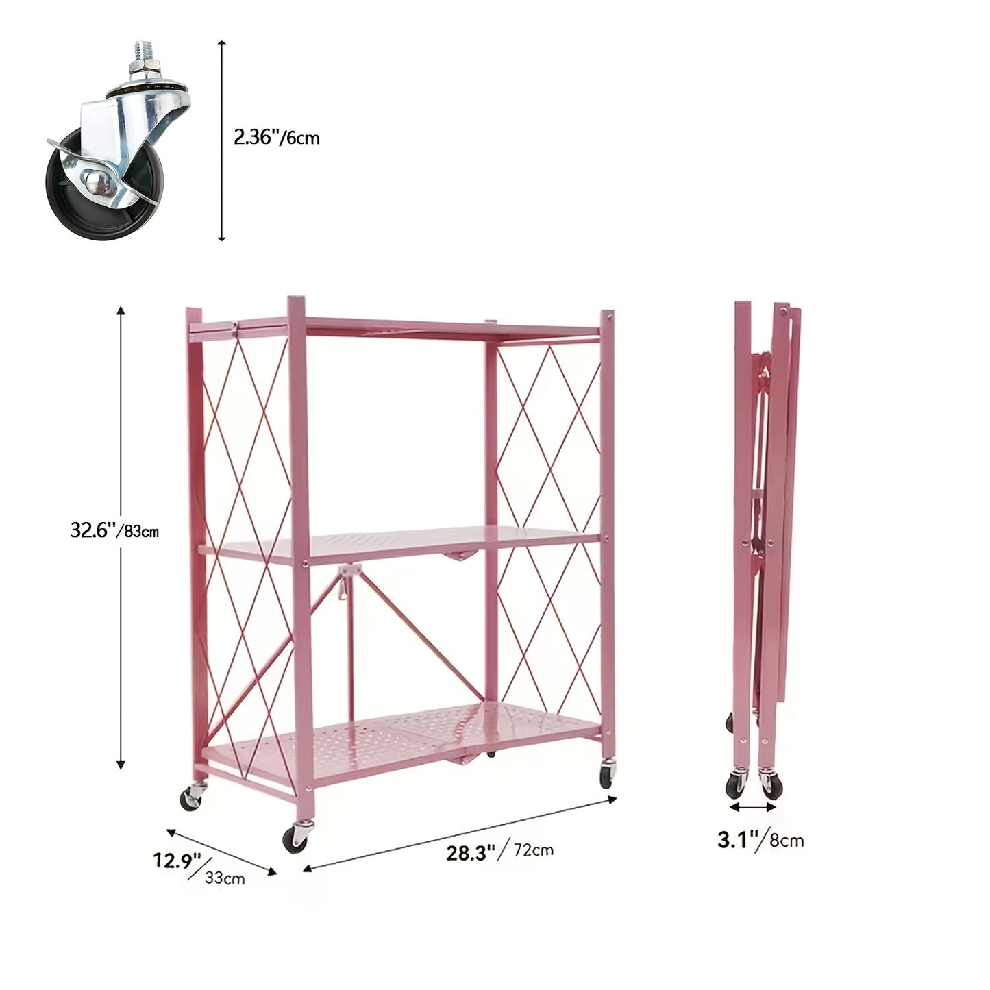 Heavy Duty Folding Storage Rack with Wheels – 3/4/5-Tier Portable Floor-Standing Shelf, No Assembly Required, for Home, Office, Bedroom & Dorm, 4 Colors Available