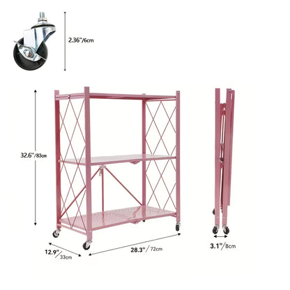 Heavy Duty Folding Storage Rack with Wheels – 3/4/5-Tier Portable Floor-Standing Shelf, No Assembly Required, for Home, Office, Bedroom & Dorm, 4 Colors Available