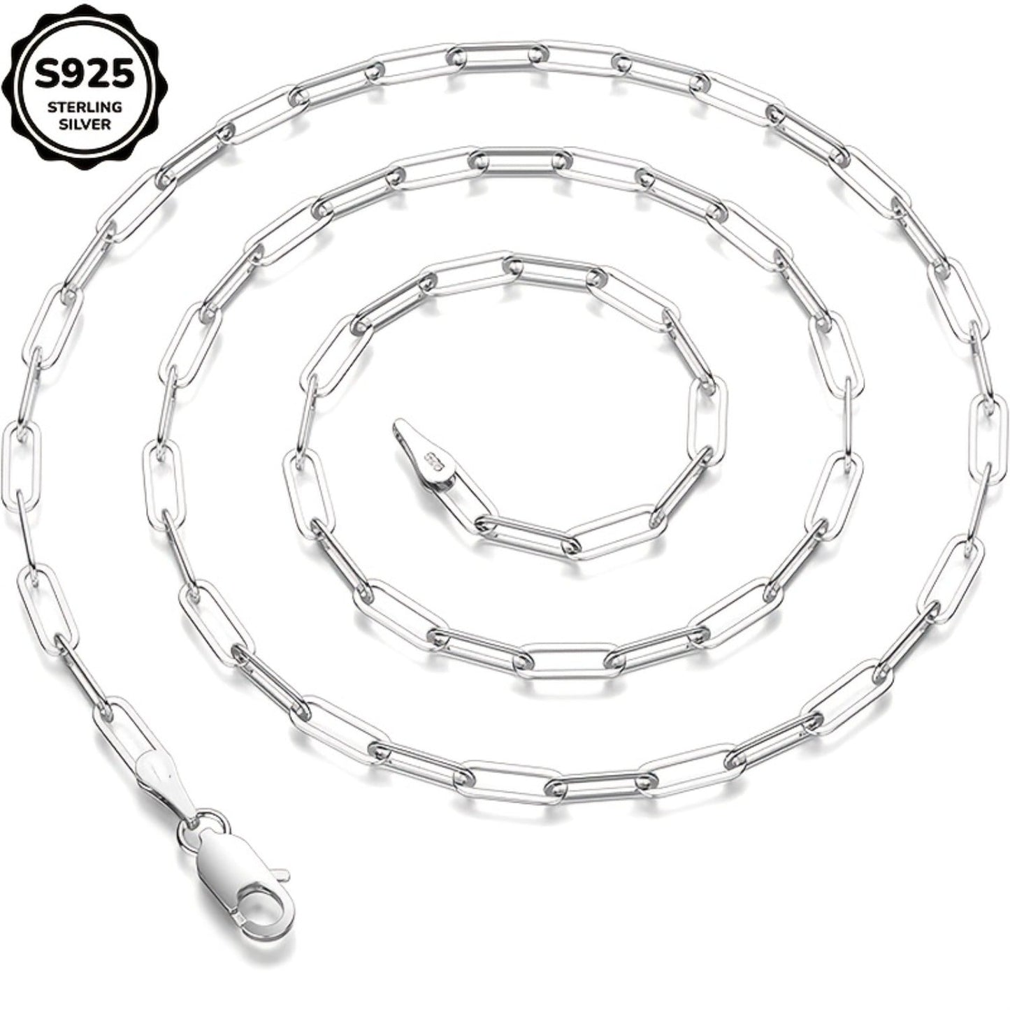 925 Sterling Silver Paperclip Chain Necklace for Women & Men – 3mm Thick Bohemian Style with Synthetic Stone, 20/22/24 Inch, Gift Box Included, Durable Everyday Jewelry for Daily Wear & Gifting