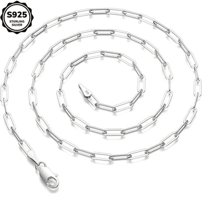 925 Sterling Silver Paperclip Chain Necklace for Women & Men – 3mm Thick Bohemian Style with Synthetic Stone, 20/22/24 Inch, Gift Box Included, Durable Everyday Jewelry for Daily Wear & Gifting