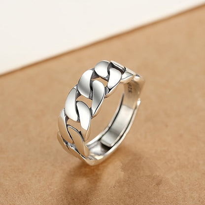 Adjustable Cuban Ring with 925 Silver Twist Chain for Men & Women – Unisex Index Finger Ring, Unique Street Style Fashion Jewelry, Stackable & Everyday Wear