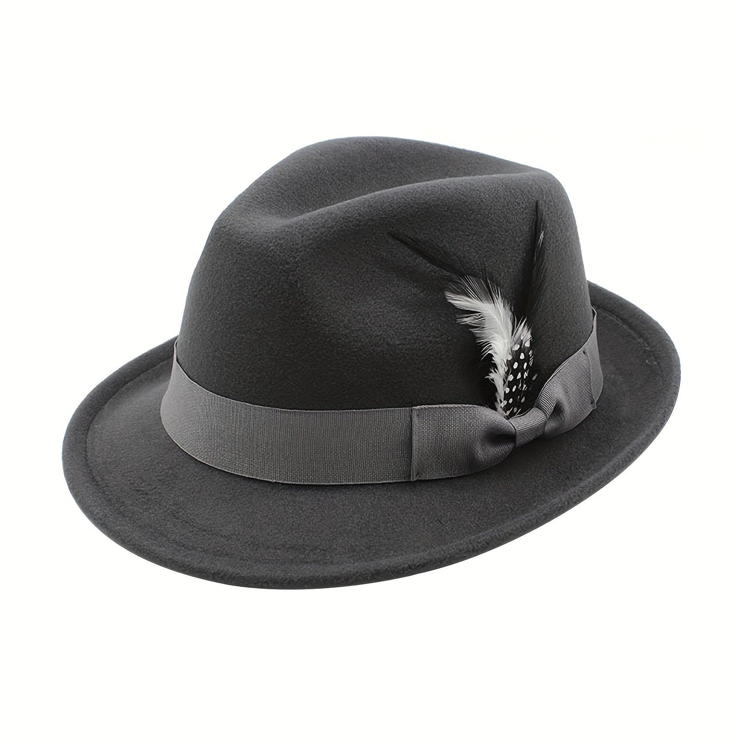 Short Brim Felt Fedora Hat for Men & Women – Classic Feather Panama Dress Hat in 7 Colors, Black Brown Navy Red Gray Coffee, Unisex Jazz Cap for Formal Casual Daily Wear