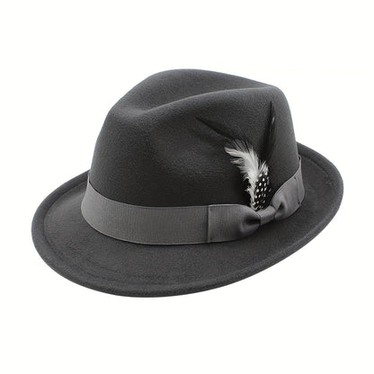 Short Brim Felt Fedora Hat for Men & Women – Classic Feather Panama Dress Hat in 7 Colors, Black Brown Navy Red Gray Coffee, Unisex Jazz Cap for Formal Casual Daily Wear
