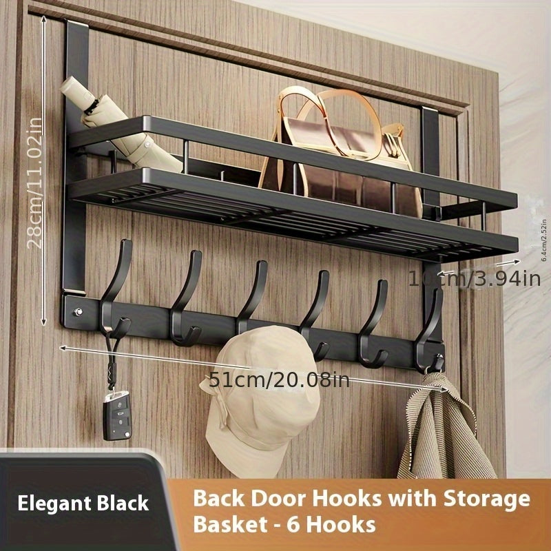 Over-the-Door Storage Rack Heavy Duty Metal Hooks | No Tools Required 4 to 8 Hooks | Bedroom Bathroom Kitchen Closet Door Organizer Hanger | Black Gray | 14 to 24 Inch