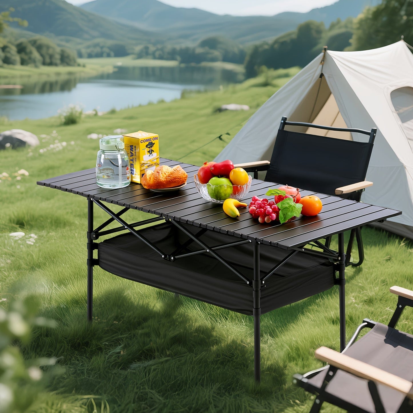 Portable Folding Camping Table Aluminum Lightweight Outdoor Picnic Table with Mesh Storage Bag & Carry Bag – Height Adjustable 37.4", Easy to Store, for Camping, Beach, Backyard, BBQ, Party & Patio