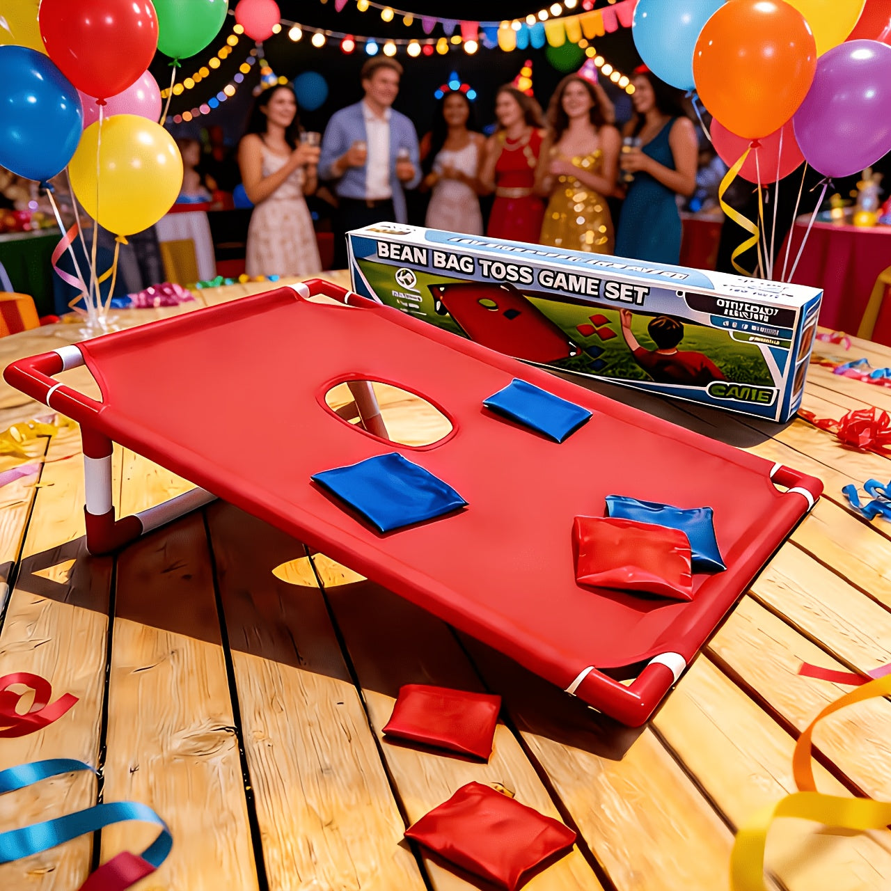 Cornhole Game Set with 6 Bean Bags Dual-Color Board and Carry Bag for Backyard Outdoor Party Beach Camping Indoor Entertainment – Gift Box Included Red Blue