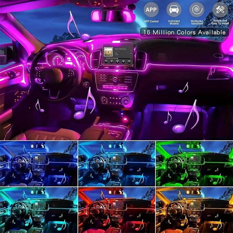 Car Interior LED Ambient Light Kit 7-Color RGB App Control with Music Sync Rhythm 3M Strip for Doors Console Dashboard – Wireless Car Atmosphere Lighting Underglow Accent Lights