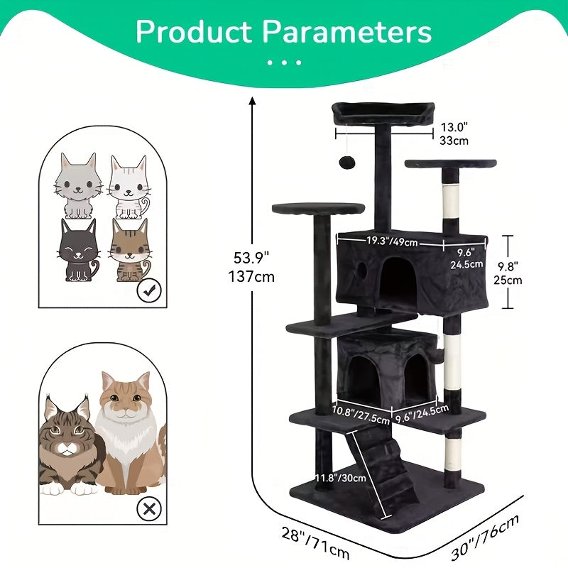 Multi-Level Cat Tree Tower with Scratching Post, Perches & Plush Apartments – Space-Saving Indoor Cat Climbing Frame & Activity Center, Heights 36–80 Inch, 6 Colors