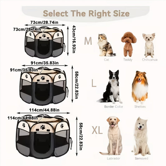 Folding Octagonal Pet Playpen Tent – Scratch-Resistant Oxford Cloth & Mesh Panel, Open Top Indoor Outdoor Cat Dog Puppy Crate, Large Space Portable Collapsible Pet Fence House for Travel & Storage