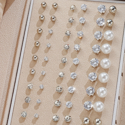 102-Piece Women's Earring Set – Geometric Rhinestone & Twisted Love Loop Styles, Hypoallergenic Stainless Steel Posts, Light Luxury Gift for Daily Wear, Parties & Vacation