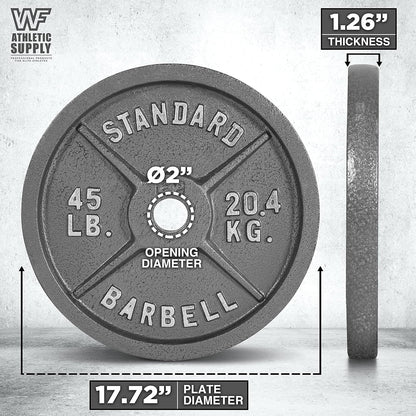 Cast Iron Weight Plates 2-Inch Olympic Solid Baked Enamel for Strength Training Powerlifting Bodybuilding Home Gym Barbell – 2.5 5 10 25 45 100LB CAPHAUS