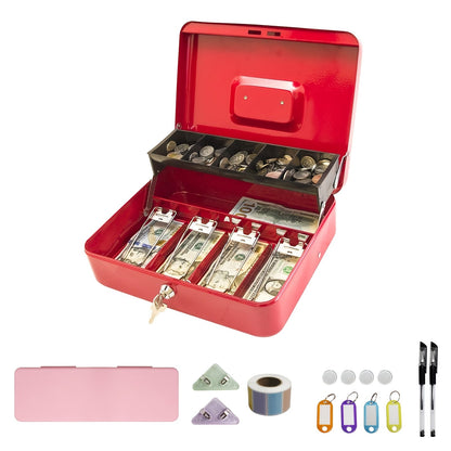 Large Locking Cash Box with Money Tray – Metal Security Box with 6 Accessories for Cash Register, Home, Office & Business, 6 Colors, Key Lock & Combination Lock Options