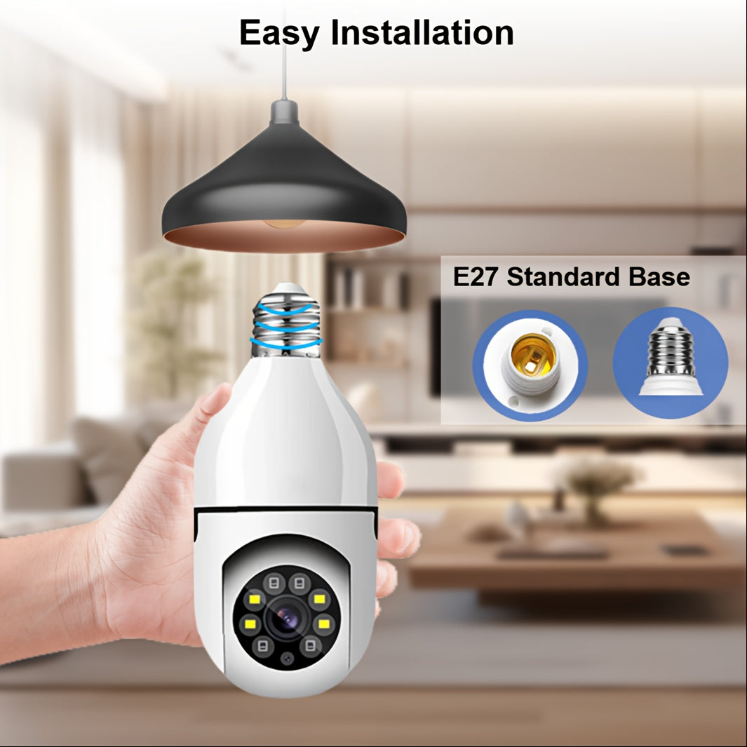 3MP Light Bulb Security Camera WiFi 2.4GHz 1080P Wireless Surveillance Full Color Night Vision Two Way Audio Motion Detection 360 Pan Tilt Home Security Indoor Camera 1 2 Pack