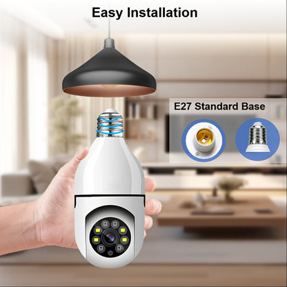 3MP Light Bulb Security Camera WiFi 2.4GHz 1080P Wireless Surveillance Full Color Night Vision Two Way Audio Motion Detection 360 Pan Tilt Home Security Indoor Camera 1 2 Pack