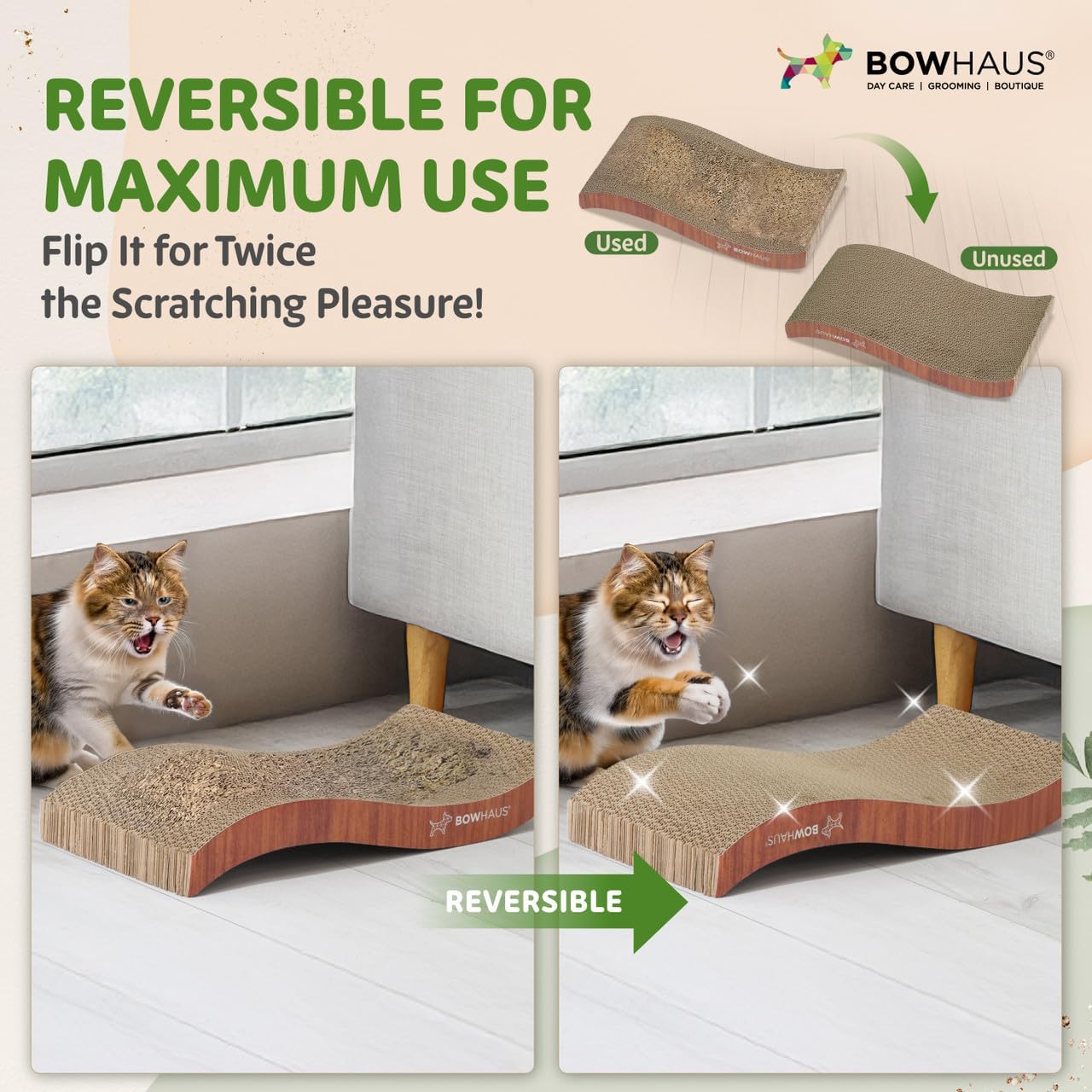 CAPHAUS Reversible Cat Scratcher Lounger – Large 5-Layer High-Density Cardboard Scratching Pad & Board, 16.9 x 8.5 Inch, Protects Furniture, Fits Multi-Cat Households & Large Paw Breeds