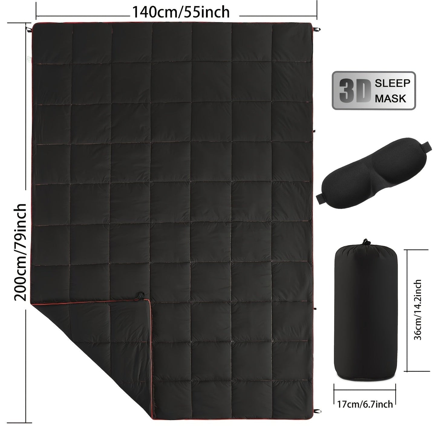 Outdoor Puffy Camping Blanket 55x79 Inch Lightweight Down Alternative Ultra Warm Hammock Top Quilt – Printed Camping Blanket for Traveling, Picnic, Beach Party & Cold Weather | 140x200cm