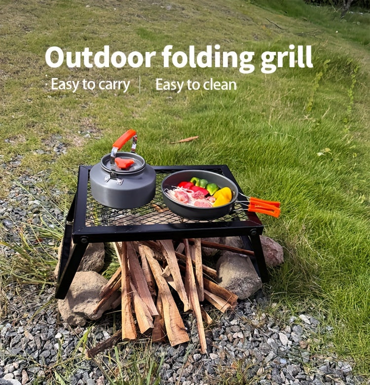 Heavy Duty Bonfire Campfire Grill with Firewood Rack – Outdoor BBQ Grill for Camping, RV, Picnic & Backyard, Includes Storage Bag, Food Clips & Cleaning Cloth, Perfect Men's Gift