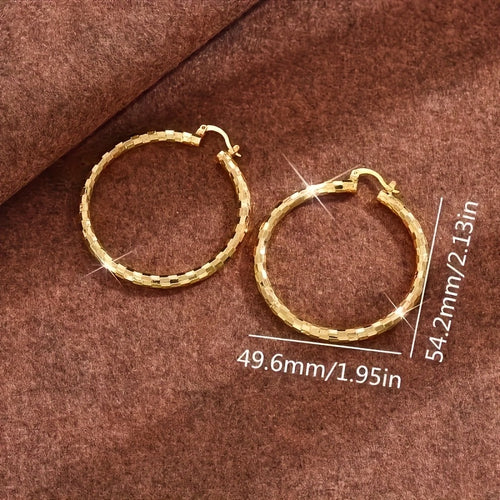 Gold Plated Copper Circle Hoop Earrings 2 Pairs – Twisted & Smooth Finish Elegant Women's Earrings, Lightweight Everyday Jewelry for Daily Wear, Party & Vacation Gift for Her